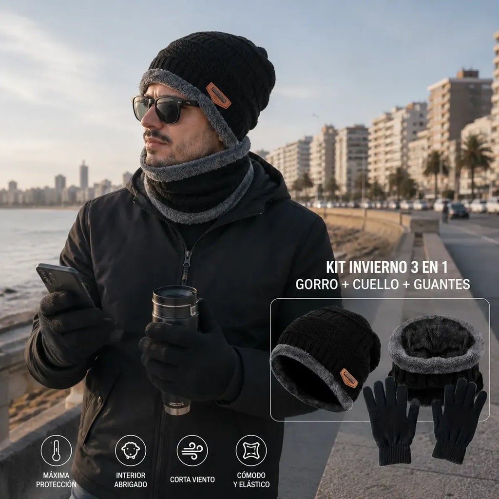 Kit Invierno 3 Pieza Gorro | Cuello | Guantes Termico Unisex