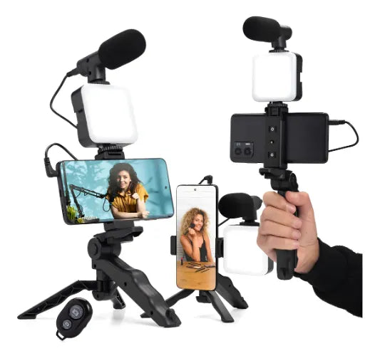 Kit De Teléfono Celular Youtuber Vlog Live, Trípode, Luz Led Con Control Negro