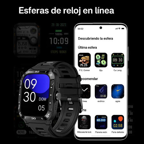 Reloj Inteligente Militiar Smartwatch | Linterna | Tft  1.9  Blanco Tpu Negro