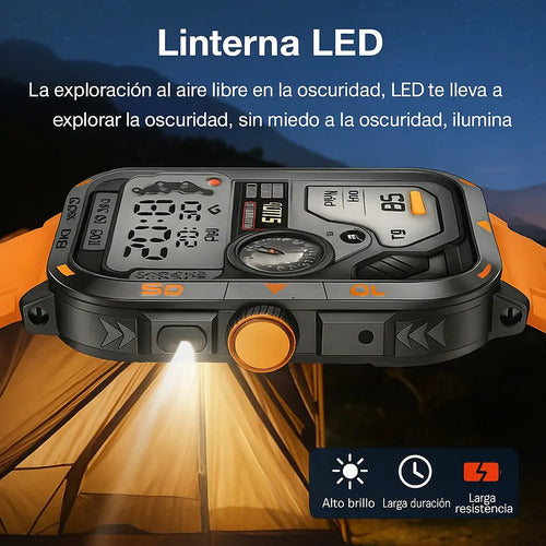 Reloj Inteligente Militiar Smartwatch | Linterna | Tft  1.9  Blanco Tpu Negro