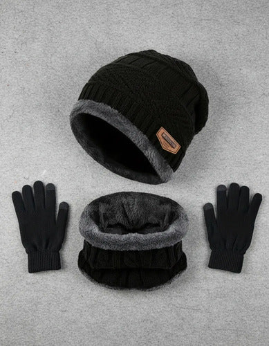 Kit Invierno 3 Pieza Gorro | Cuello | Guantes Termico Unisex Negro Liso