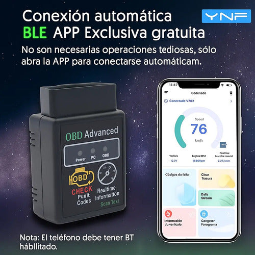Scanner Diagnostico Auto Obd2 Bluethoot Inalambrico Con App