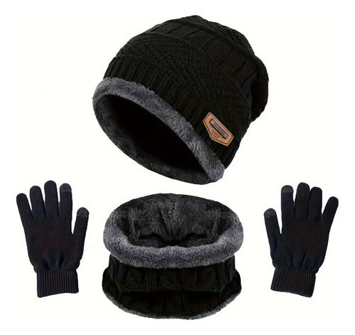 Kit Invierno 3 Pieza Gorro | Cuello | Guantes Termico Unisex Negro Liso