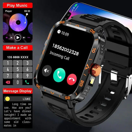 Reloj Inteligente Militiar Smartwatch | Linterna | Tft  1.9  Blanco Tpu Negro