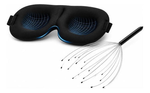 Combo Relax Antifaz Dormir Blackout + Masajeador Cabeza Negro Antifaz Blackout Y Masajeador