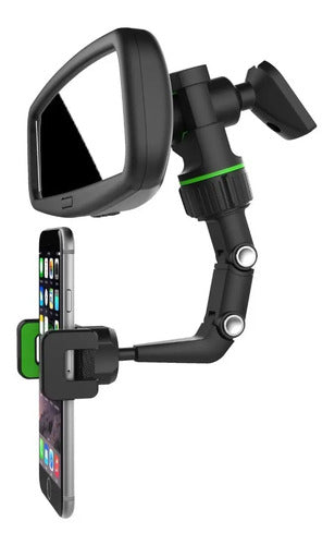 Soporte Celular Universal Espejo Retrovisor Clip Ajuste 360° Negro - Verde