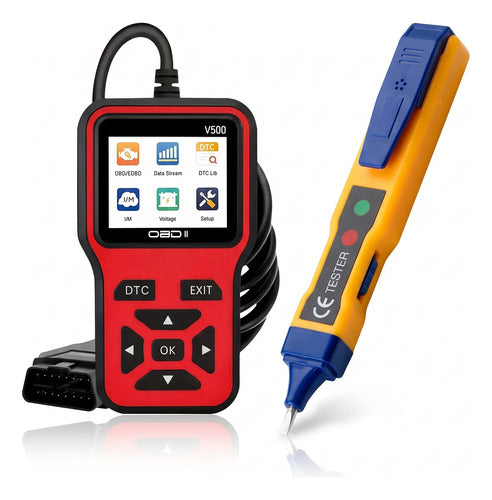 Kit Diagnóstico Auto Escáner Obd2 V500 + Probador Eléctrico