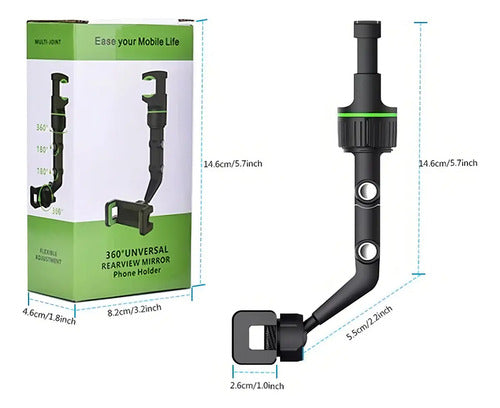 Soporte Celular Universal Espejo Retrovisor Clip Ajuste 360° Negro - Verde